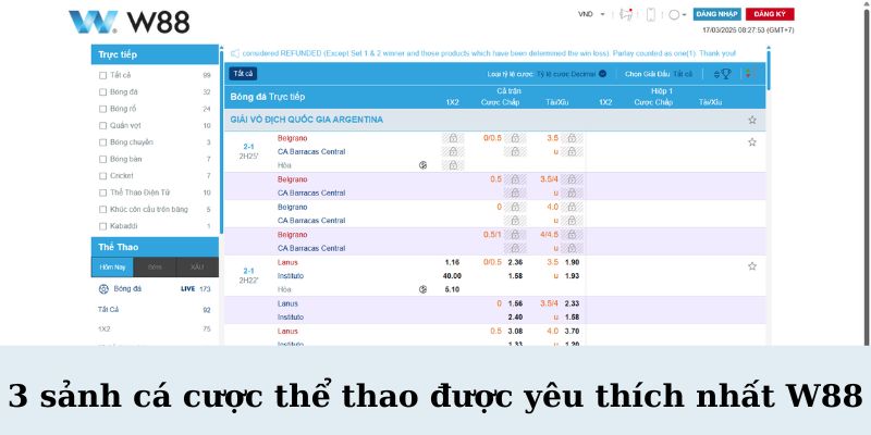 3 sanh ca cuoc the thao duoc yeu thich nhat W88 1 - W88 3 Sảnh Cá Cược Thể Thao Được Yêu Thích Nhất – Trải Nghiệm Đỉnh Cao